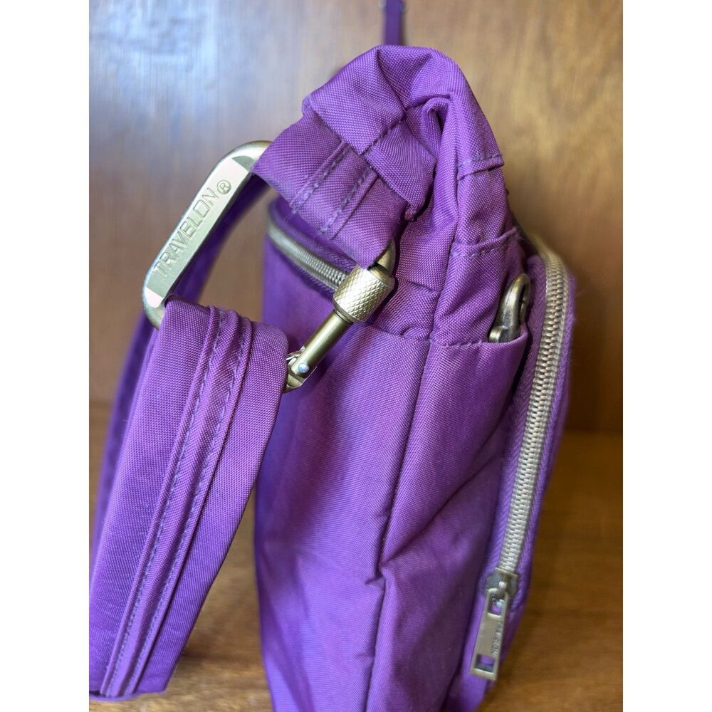 Travelon Purple Anti-Theft Double Zip Crossbody Bag RFID Bocking, sz 14 x10 x 3 - Picture 7 of 16